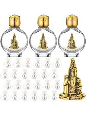 24 Bulk Holy Water Bottles - Our Lady of Lourdes Design, Gold Accents, Catholic